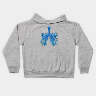 Blue Lungs with leaves and flowers Kids Hoodie